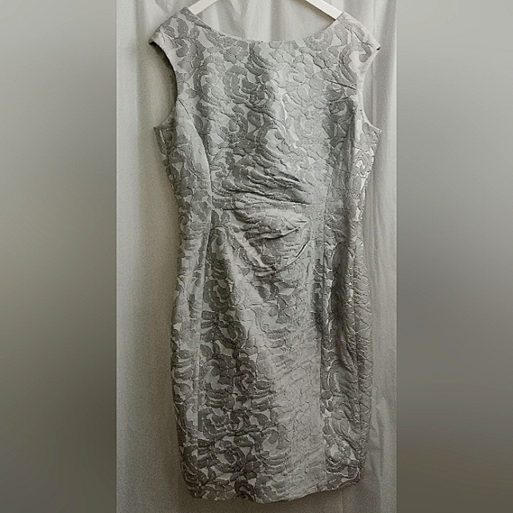 Ralph Lauren Silver Matelasse Brocade Vintage Cocktail Dress- Size: 12